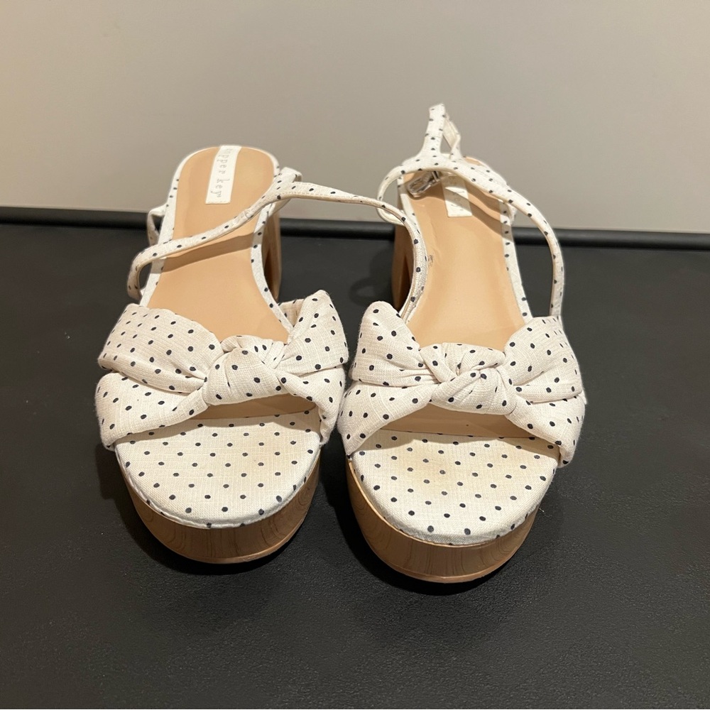 Copper Key White and Black Polka Dot Sandals